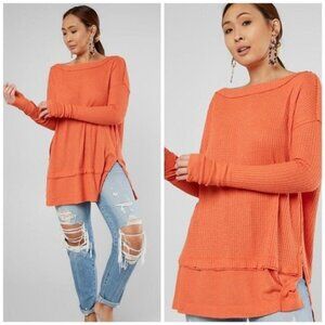 𝅺FREE People North Shore Oversize Thermal Tunic Top Coral Light size XS